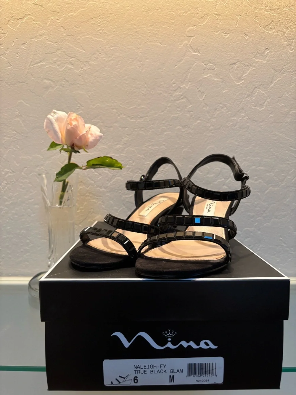 Nina Black Strappy Wedge Sandals